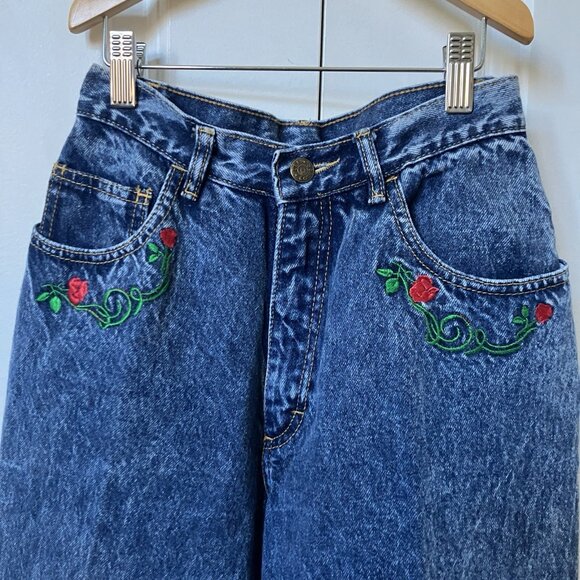 Vintage Lee Cooper Jeans Womens Floral Embroidered High Rise Acid Wash 90s - Picture 2 of 11